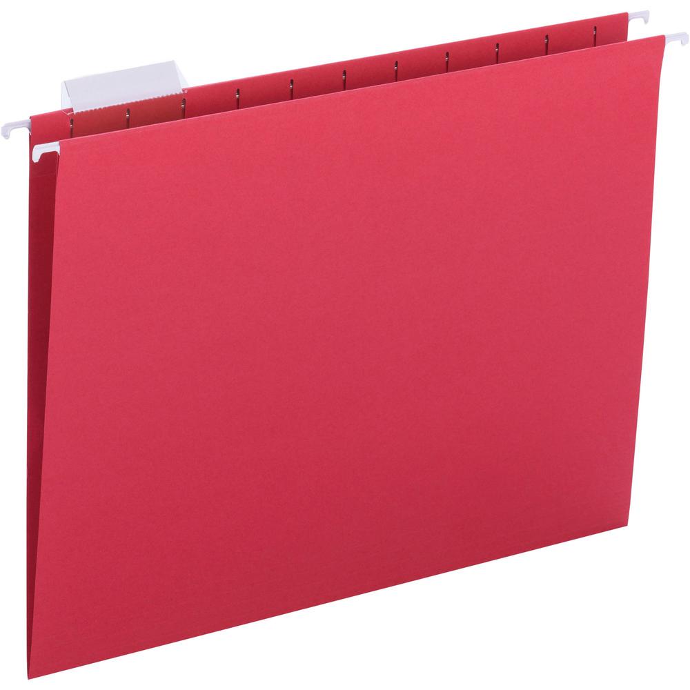 Business Source 1/5 Tab Cut Letter Recycled Hanging Folder - 8 1/2'' x 11'' - Red - 10% Recycled - 25 / Box