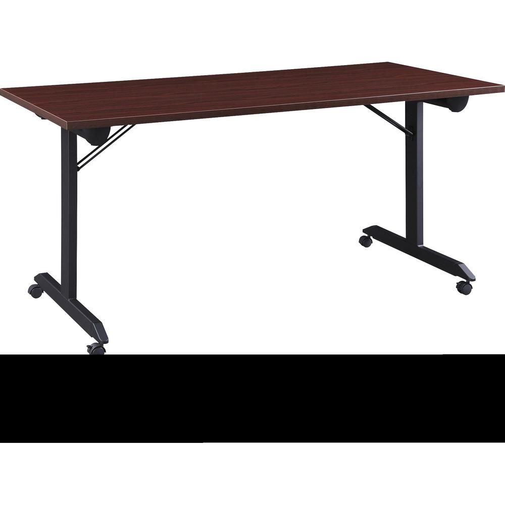 Lorell Mobile Folding Training Table - Rectangle Top - Powder Coated Base - 200 lb Capacity x 63'' Table Top Width - 29.50'' Height x 63'' Width x 29.50'' Depth - Assembly Required - Brown - Laminate Top