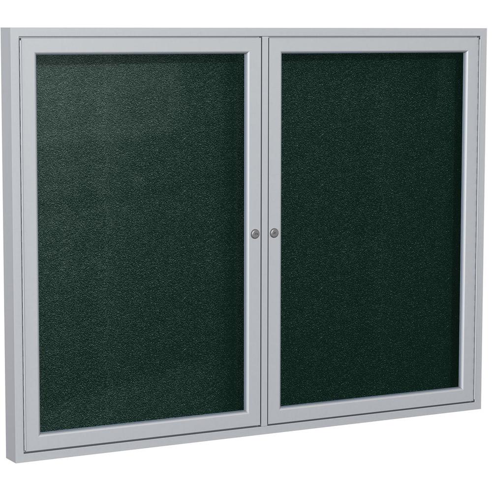 Ghent 48''x60'' 2-Door Satin Aluminum Frame Enclosed Vinyl Bulletin Board - Ebony