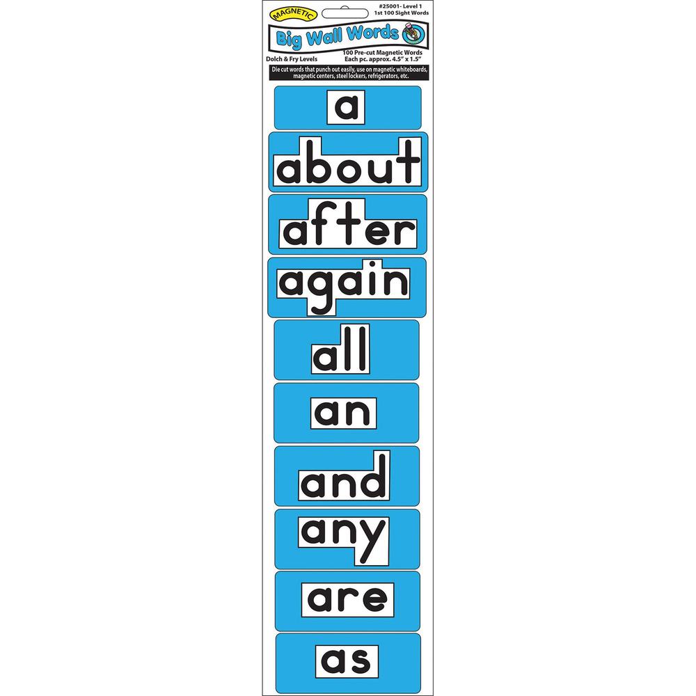 Ashley Die-Cut Magnetic Big Wall Words 1st 100 Level 1 Dolch & Fry - Skill Learning: Sight Words, Strategy - 100 Pieces - 1 Each