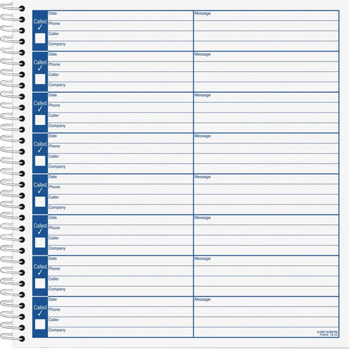 Adams Voice Mail Log Book - 60 Sheet(s) - Spiral Bound - 7.50'' x 8.50'' Sheet Size - 2 / Pack