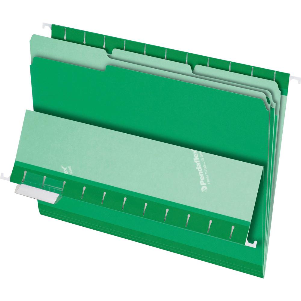 Pendaflex 1/3 Tab Cut Letter Recycled Top Tab File Folder - 8 1/2'' x 11'' - Top Tab Location - Assorted Position Tab Position - Green - 10% Recycled - 100 / Box