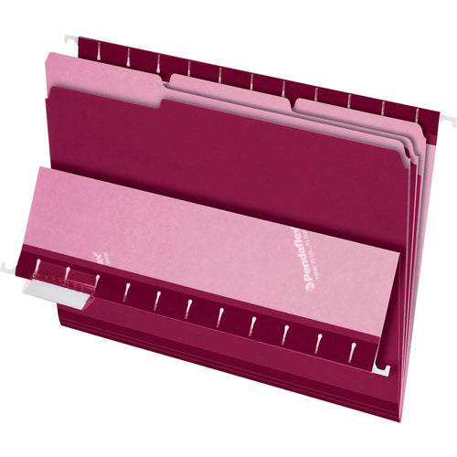 Pendaflex 1/3 Tab Cut Letter Recycled Top Tab File Folder - 8 1/2'' x 11'' - Burgundy - 10% Recycled - 100 / Box