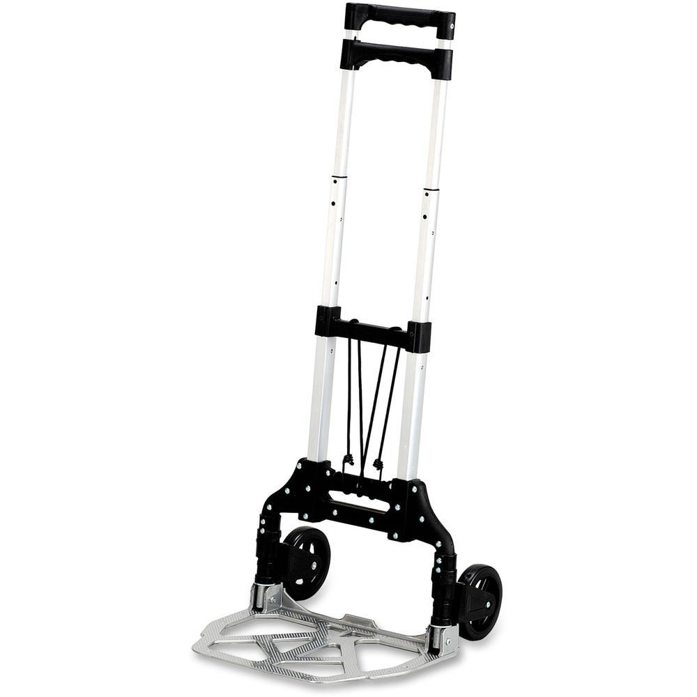 Safco Stow-Away Hand Truck - Telescopic Handle - 110 lb Capacity - 4 Casters - 5'' Caster Size - Aluminum - x 16.3'' Width x 25'' Depth x 39.5'' Height - Aluminum Frame - Silver, Black - 1 Each