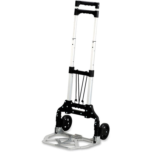 Safco Stow-Away Hand Truck - Telescopic Handle - 110 lb Capacity - 4 Casters - 5'' Caster Size - Aluminum - x 16.3'' Width x 25'' Depth x 39.5'' Height - Aluminum Frame - Silver, Black - 1 Each