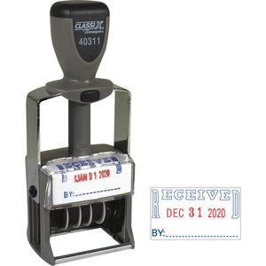 Xstamper Heavy-duty RECEIVED Self-Ink Dater - Message/Date Stamp - ''RECEIVED'' - Red, Blue - Metal, Plastic Metal - 1 Each