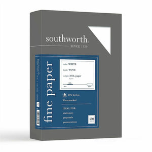 Southworth 25% Cotton Business Paper - Letter - 8 1/2'' x 11'' - 20 lb Basis Weight - Wove - Watermarked, Acid-free, Date-coded, Lignin-free - White - 1 Box