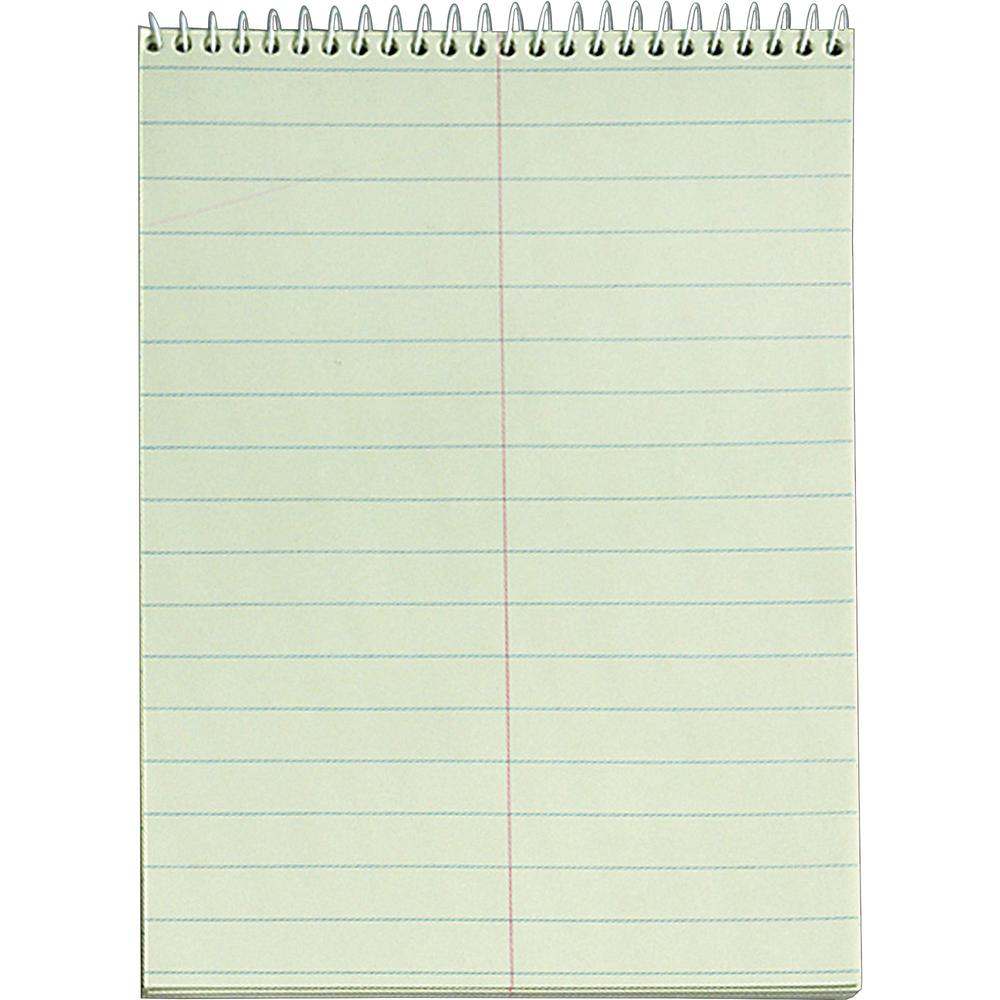 TOPS Green Tint Steno Books - 60 Sheets - Wire Bound - Ruled Margin - 6'' x 9'' - Green Paper - Hardboard Cover - WireLock - 12 / Pack