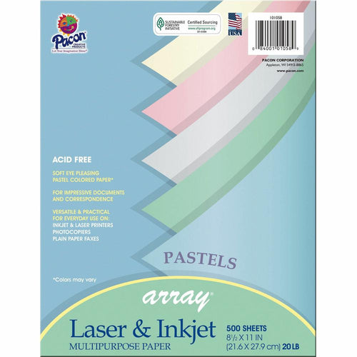 Pacon Pastel Multipurpose Paper - Pastel - Letter - 8 1/2'' x 11'' - 20 lb Basis Weight - 500 / Ream - Sustainable Forestry Initiative (SFI) - Pastel Lilac, Pastel Gray, Pastel Ivory, Pastel Sky Blue, P