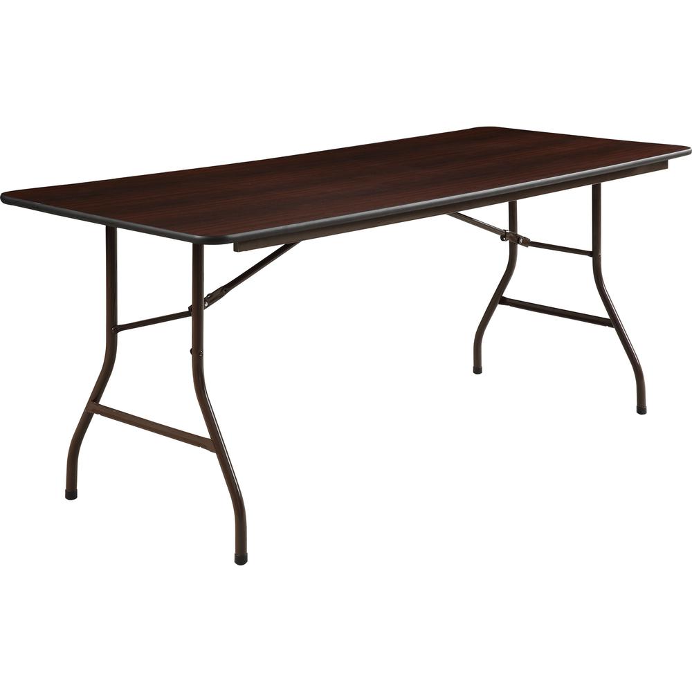 Lorell Economy Folding Table - Melamine Rectangle Top - 500 lb Capacity - 72'' Table Top Length x 30'' Table Top Width x 0.63'' Table Top Thickness - 29'' Height - Mahogany - 1 Each