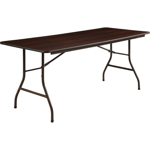 Lorell Economy Folding Table - Melamine Rectangle Top - 500 lb Capacity - 72'' Table Top Length x 30'' Table Top Width x 0.63'' Table Top Thickness - 29'' Height - Mahogany - 1 Each