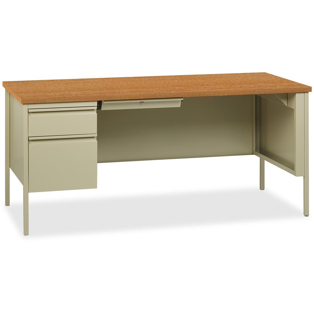 Lorell Fortress Series Left-Pedestal Desk - Rectangle Top - 66'' Table Top Width x 30'' Table Top Depth x 1.12'' Table Top Thickness - 29.50'' HeightAssembly Required - Oak, Oak Laminate, Putty - Steel -