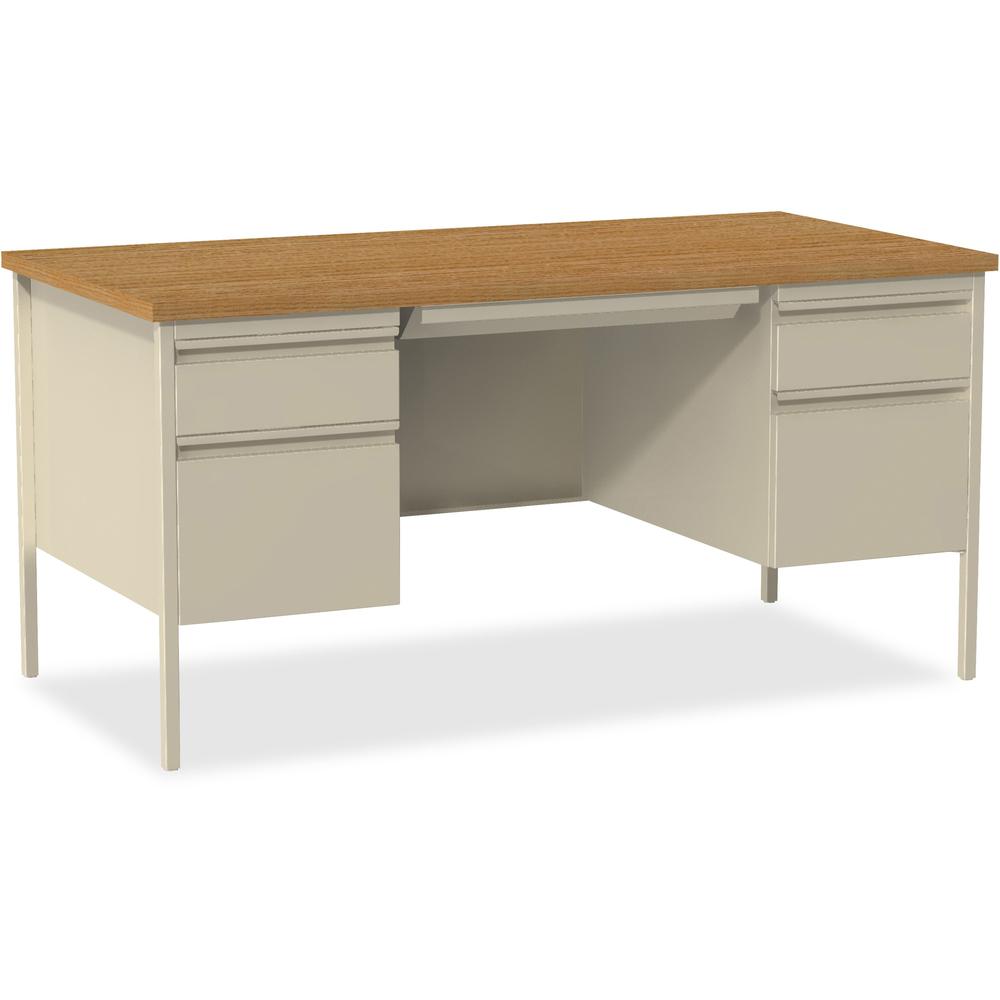 Lorell Fortress Series Double-Pedestal Desk - Rectangle Top - 60'' Table Top Width x 30'' Table Top Depth x 1.12'' Table Top Thickness - 29.50'' HeightAssembly Required - Oak, Oak Laminate, Putty - Steel