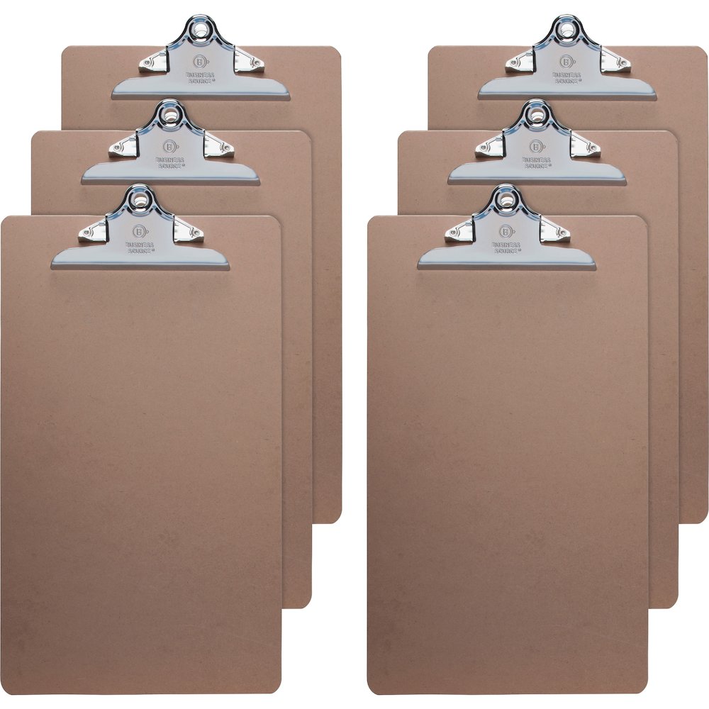 Business Source Hardboard Clipboard - 9'' x 15 1/2'' Sheet Size - Hardboard - Brown - 6 / Bundle