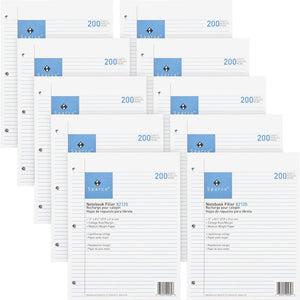Sparco Notebook Filler Paper - Letter - 200 Sheets - Ruled Red Margin - 16 lb Basis Weight - Letter - 8 1/2'' x 11'' Sheet Size - White Paper - Subject - 200/Pack - 10 / Bundle