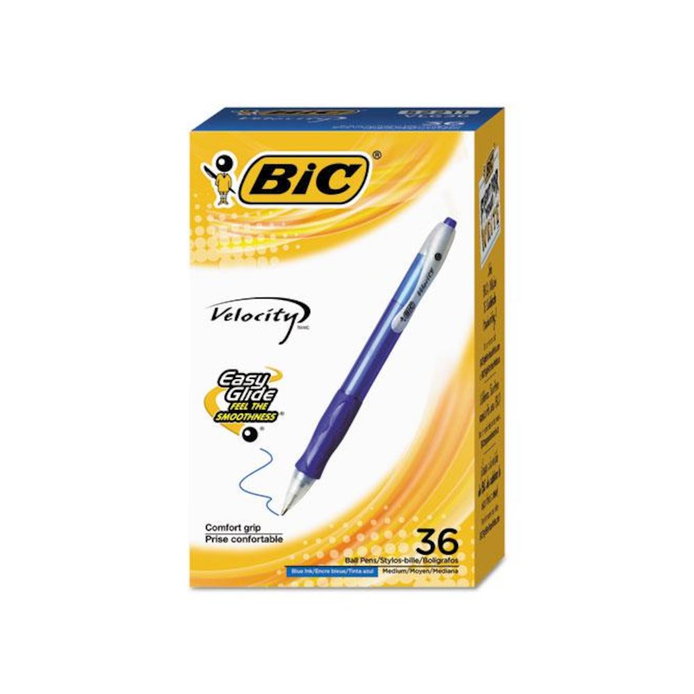 Velocity Easy Glide Ballpoint Pen Value Pack, Retractable, Medium 1 mm, Blue Ink, Translucent Blue Barrel, 36/Pack - BIC