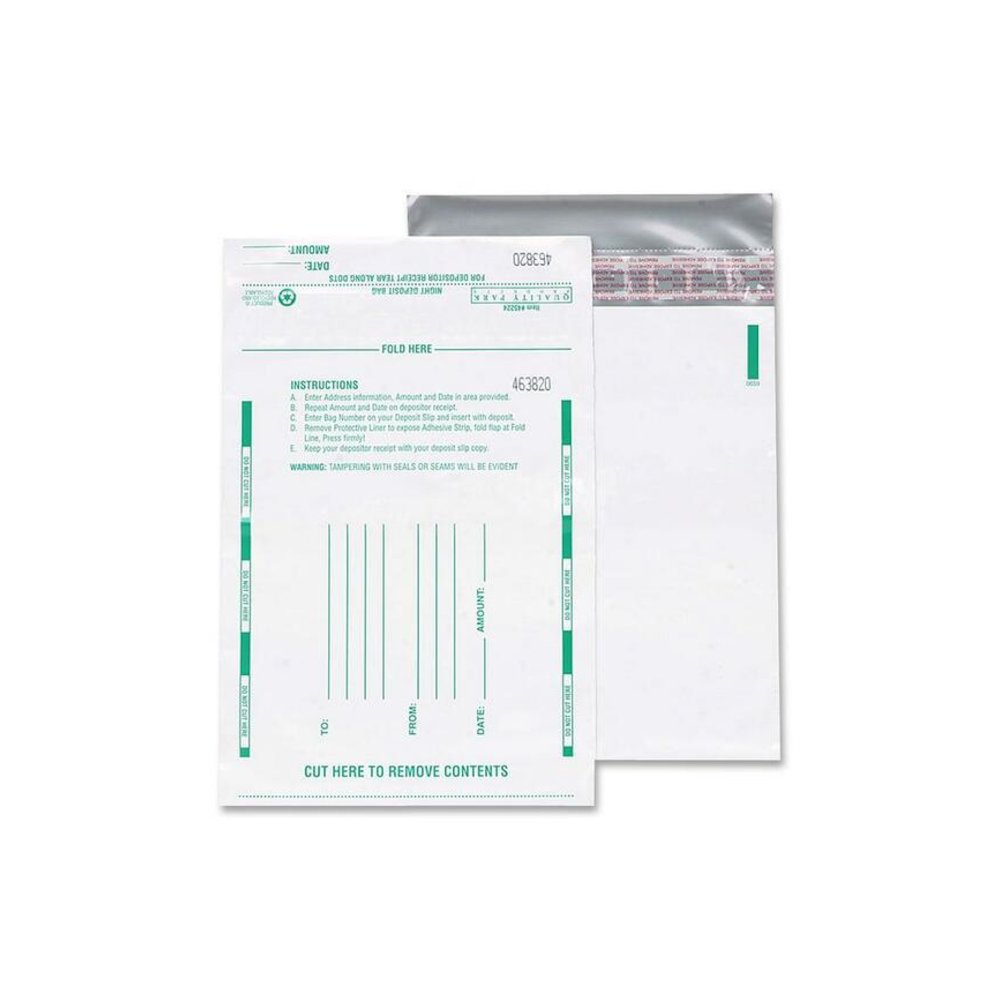 Quality Park Night Deposit Bags - 10'' Width x 13'' Length - White - Polyethylene - 100/Pack - Deposit