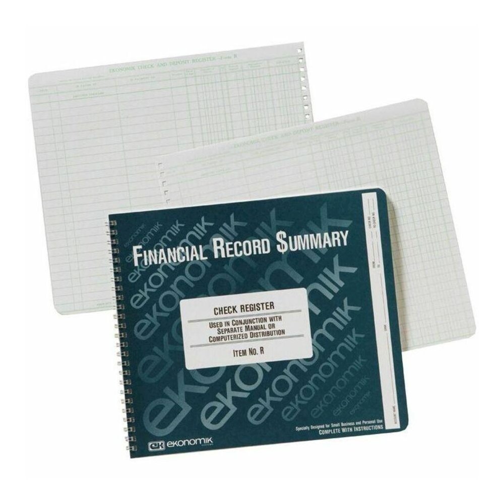 Ekonomik Standard Size Check Registry - 40 Sheet(s) - Wire Bound - 10'' x 8.75'' Sheet Size - White Sheet(s) - Green Print Color - Recycled - 1 Each