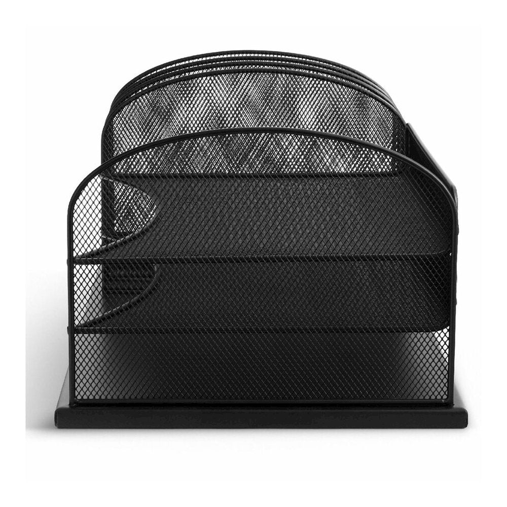 Safco Onyx 3 Tray/3 Upright Section Desk Organizer - 5 Compartment(s) - 8.25'' Height x 19.50'' Width x 11.50'' Depth - Desktop - Powder Coated - Black - Steel - 1 Each