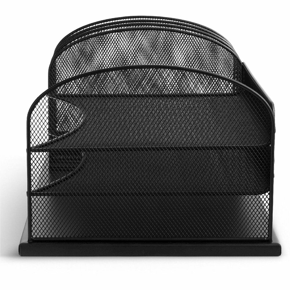 Safco Onyx 3 Tray/3 Upright Section Desk Organizer - 5 Compartment(s) - 8.25'' Height x 19.50'' Width x 11.50'' Depth - Desktop - Powder Coated - Black - Steel - 1 Each