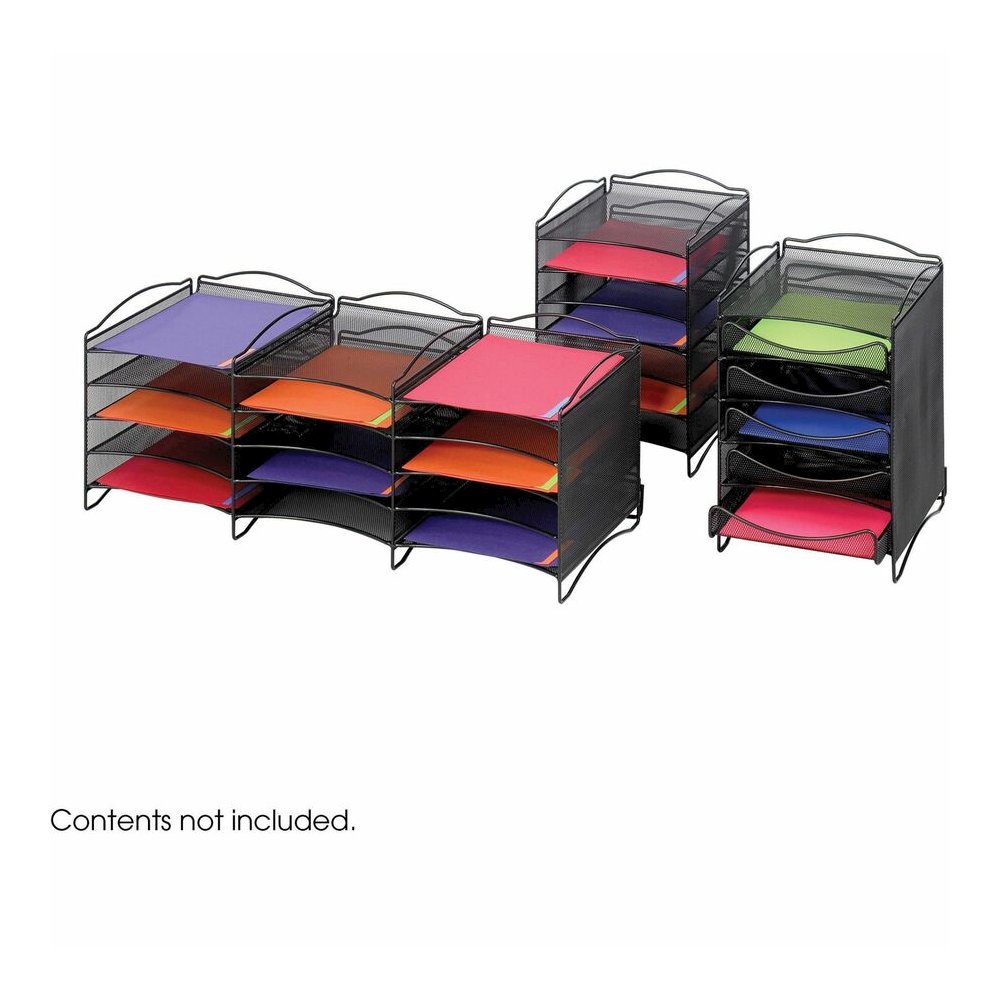 Safco 5-Compartment Mesh Desktop Organzier - Compartment Size : 1.75'' x 9.50'' x 12.25'' - 15.25'' Height x 10.25'' Width x 12.75'' Depth - Desktop - Stackable - Powder Coated - Black - Steel - 1 Each