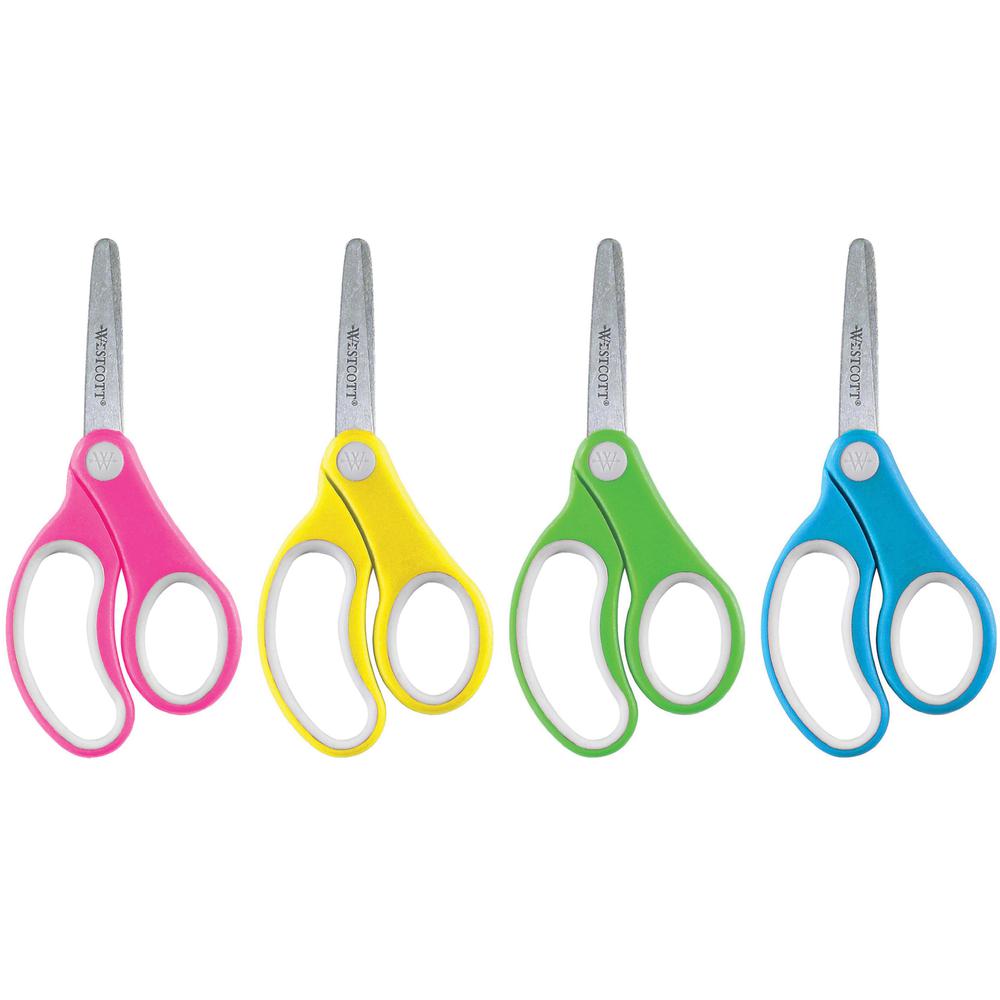 Westcott Teachers 5'' Kids Soft Handle Blunt Scissors - 5'' Overall Length - Straight-left/right - Stainless Steel - Blunted Tip - Assorted - 12 / Pack