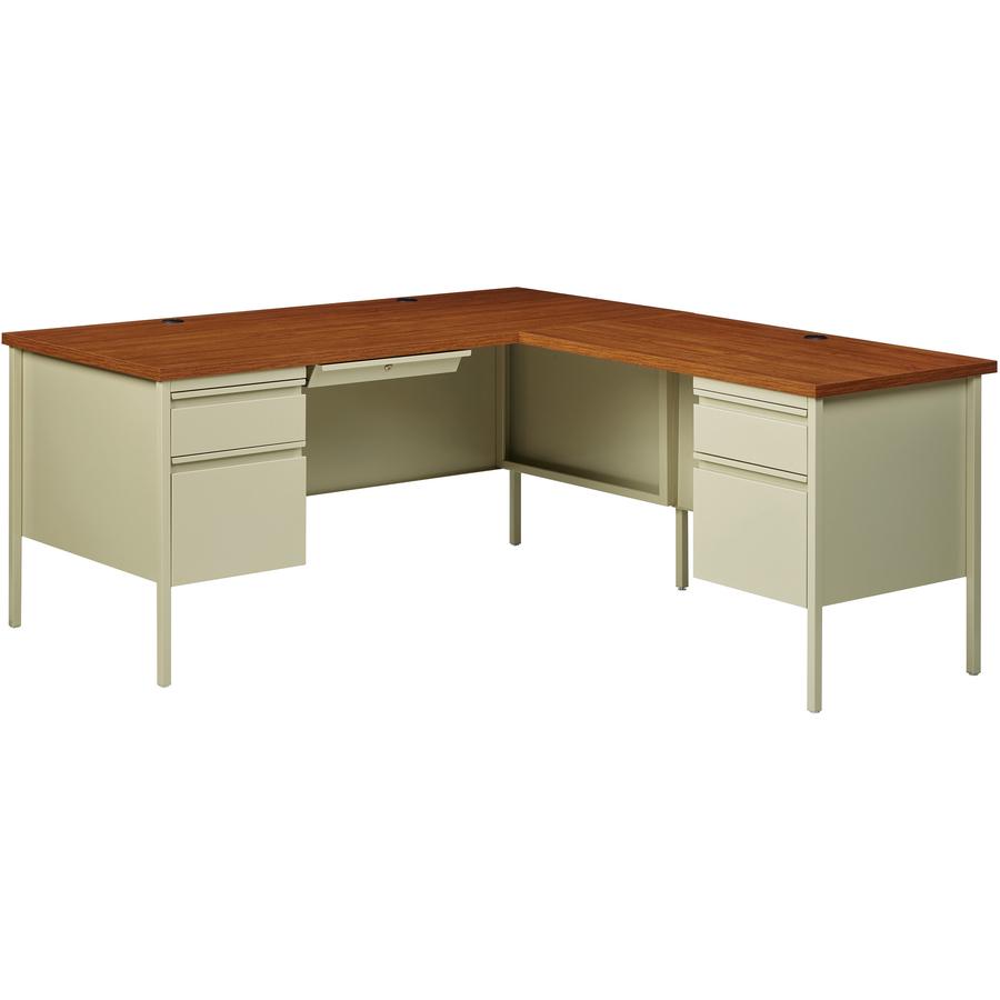 Lorell Fortress Series 66'' Right-Pedestal Desk - Oak Laminate Rectangle Top - 30'' Table Top Length x 66'' Table Top Width x 1.13'' Table Top Thickness - 29.50'' Height - Assembly Required - Oak, Putty -