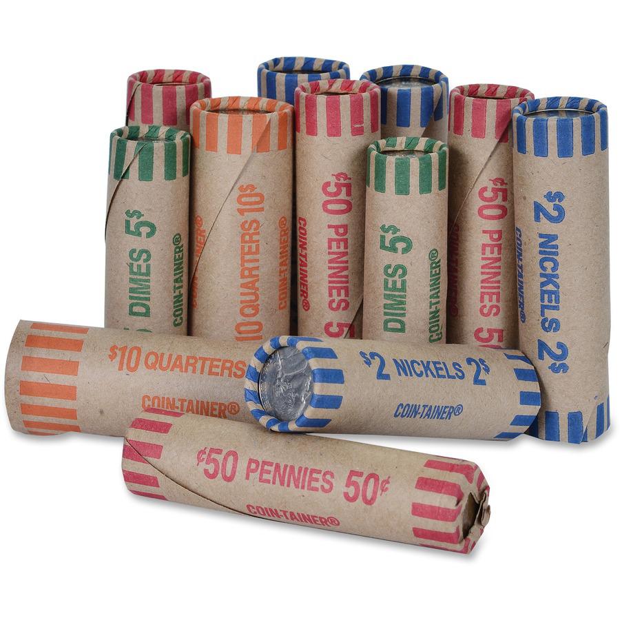 PAP-R Tubular Coin Wrappers - Total $0.50 in 50 Coins of 1¢ Denomination - Heavy Duty, Burst Resistant - Kraft - Red - 1000 / Box