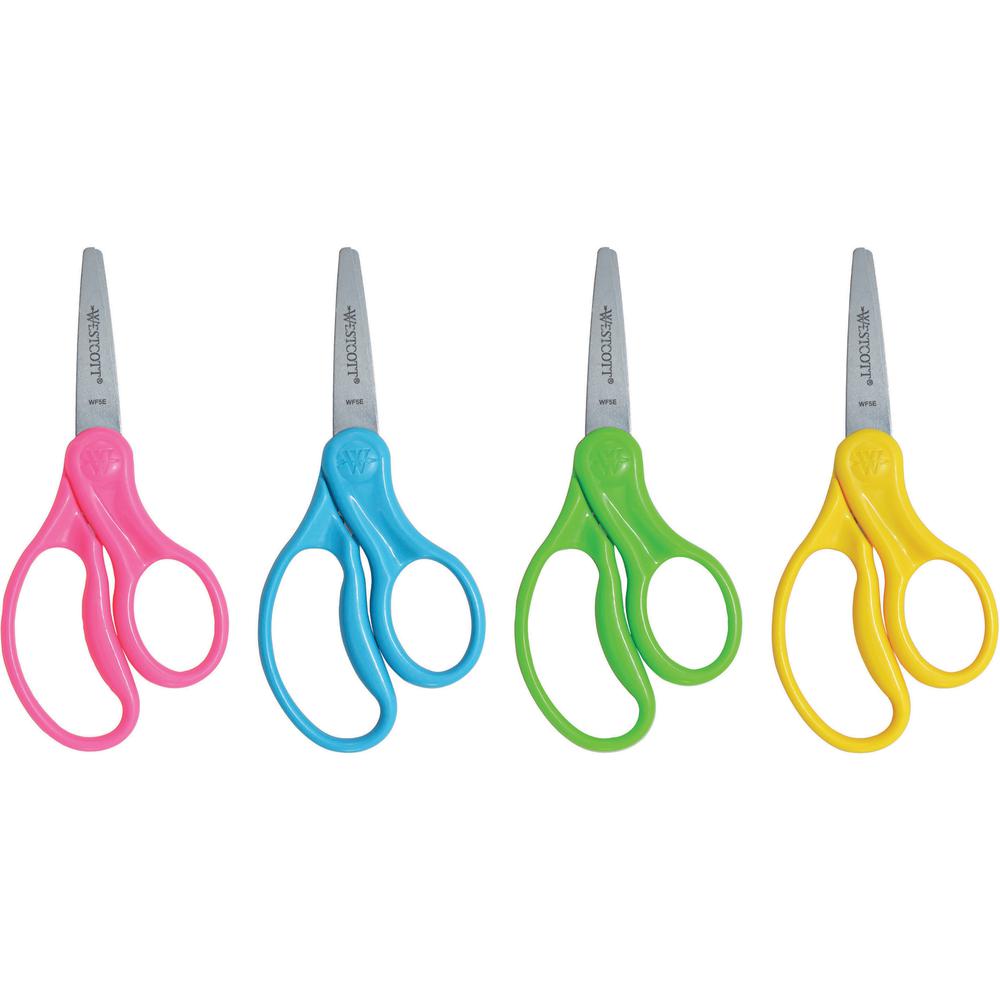 Westcott 5'' Pointed Kid Scissors - 5'' Blade Length - 5'' Overall Length - Stainless Steel - Pointed Tip - Assorted - 30 / Pack