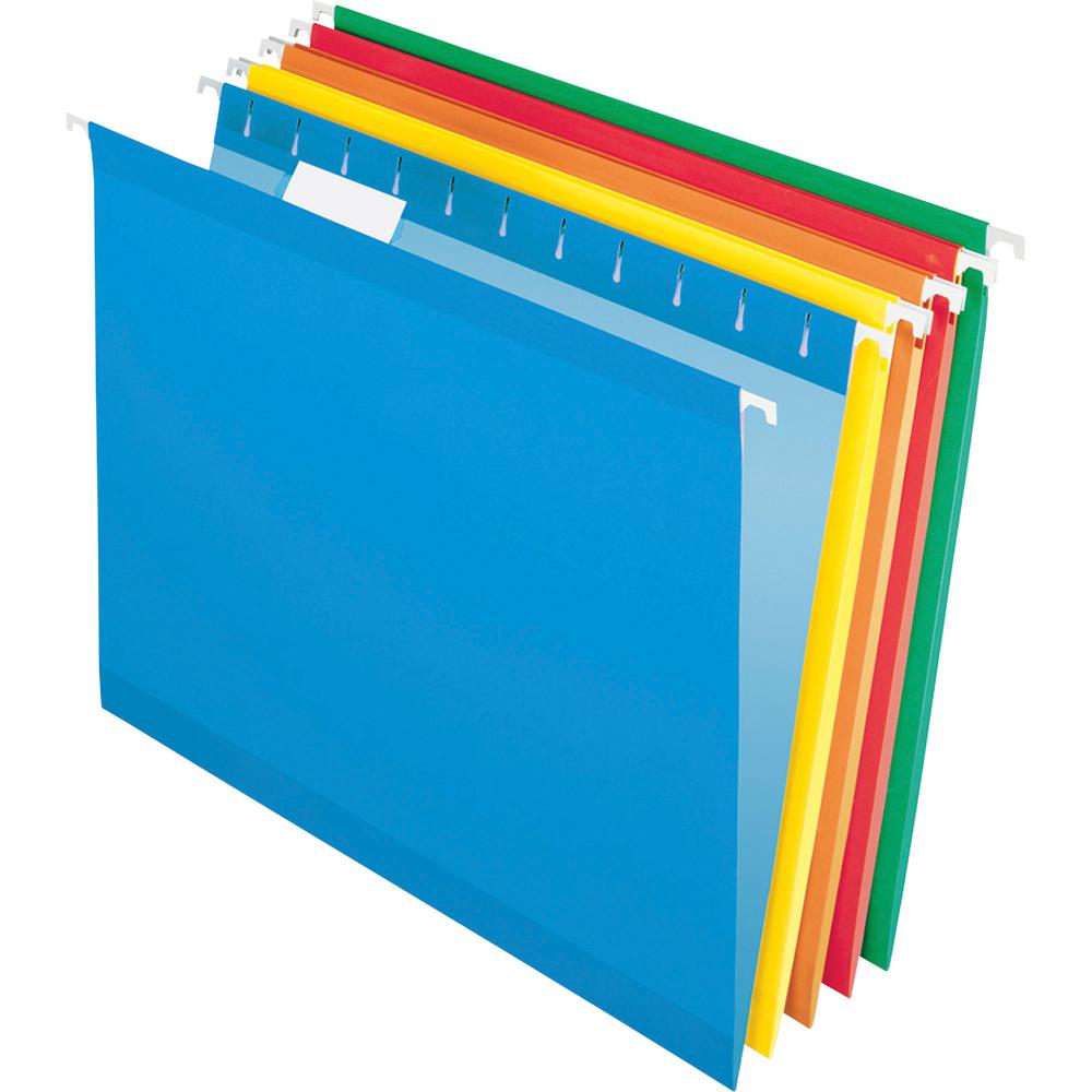 Pendaflex 1/5 Tab Cut Letter Recycled Hanging Folder - 8 1/2'' x 11'' - Blue, Red, Orange, Yellow, Green - 10% Recycled - 25 / Box