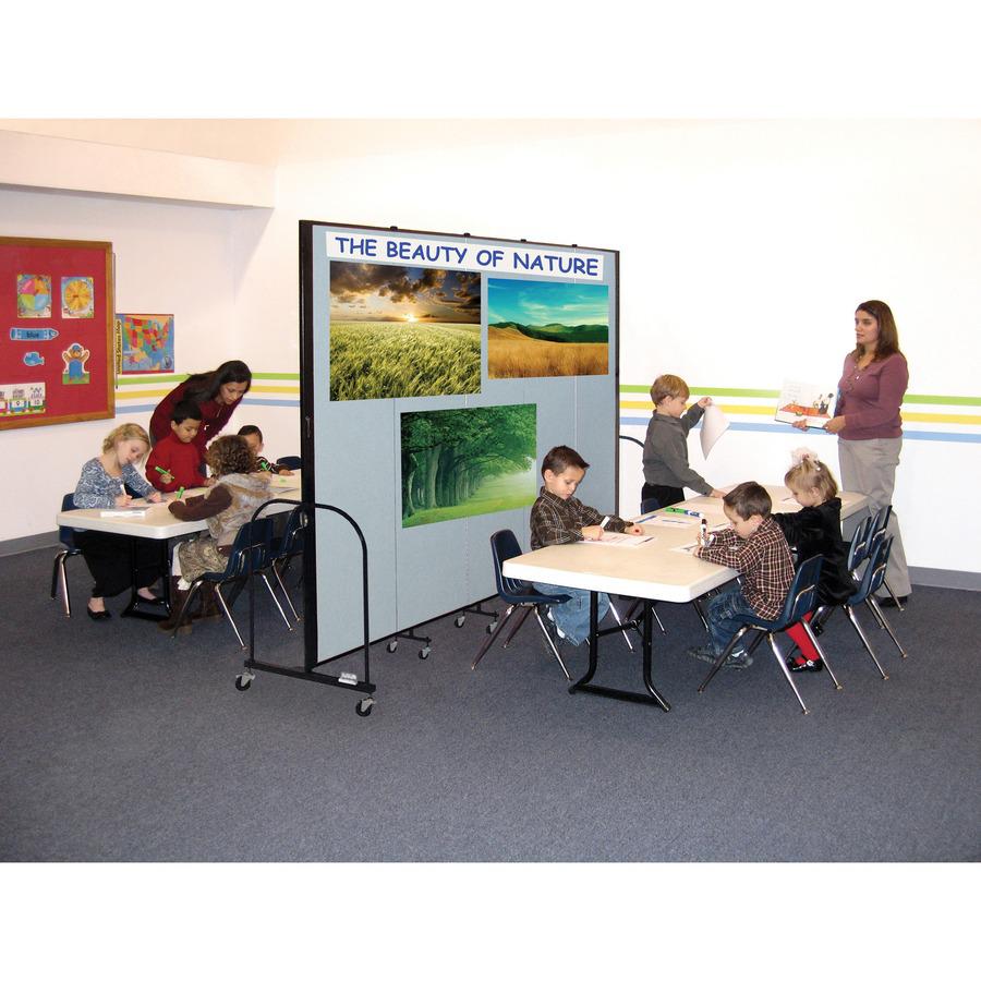 Screenflex Portable Room Dividers - 72'' Height x 24.1 ft Length - Black Metal Frame - Polyester - Stone - 1 Each