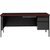 Lorell Fortress Series 66'' Right-Pedestal Desk - Rectangle Top - 66'' Table Top Width x 30'' Table Top Depth x 1.12'' Table Top Thickness - 29.50'' HeightAssembly Required - Laminated, Mahogany - Steel -