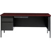 Lorell Fortress Series Left-Pedestal Desk - Rectangle Top - 66'' Table Top Width x 30'' Table Top Depth x 1.12'' Table Top Thickness - 29.50'' HeightAssembly Required - Laminated, Mahogany - Steel - 1 Eac