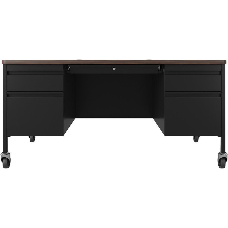 Lorell Fortress Series Mobile Double-Pedestal Teachers Desk - 60'' x 30''29.5'' - Box, File Drawer(s) - Double Pedestal - T-mold Edge