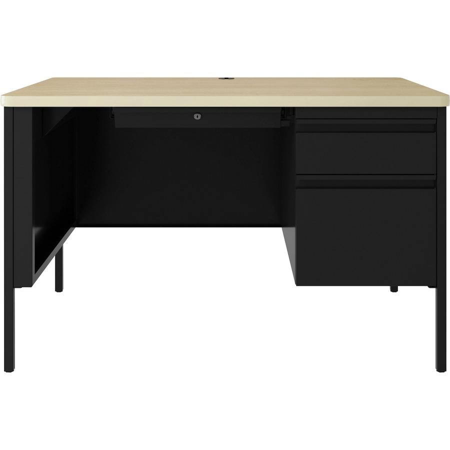 Lorell Fortress Series 48'' Right Single-Pedestal Desk - 48'' x 29.5''30'' , 0.8'' Modesty Panel, 1.1'' Top - Single Pedestal on Right Side - Square Edge - Material: Steel - Finish: Black