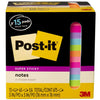 Post-it Super Sticky Notes - 15 - 3'' Flag/Note Width x 3'' Flag/Note Length - Square - 45 Sheets per Pad - Neon Orange, Tropical Pink, Power Pink, Iris, Blue Paradise, Neon Green Limeade - Adhesiv