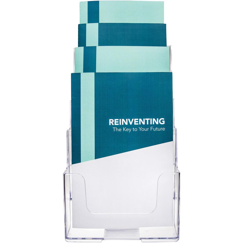 Deflecto Booklet Holder - 4 Compartment(s) - 4 Tier(s) - 10'' Height x 4.9'' Width x 6.1'' DepthDesktop - Compact, Booklet Size - Clear - Plastic - 1 Each - deflecto