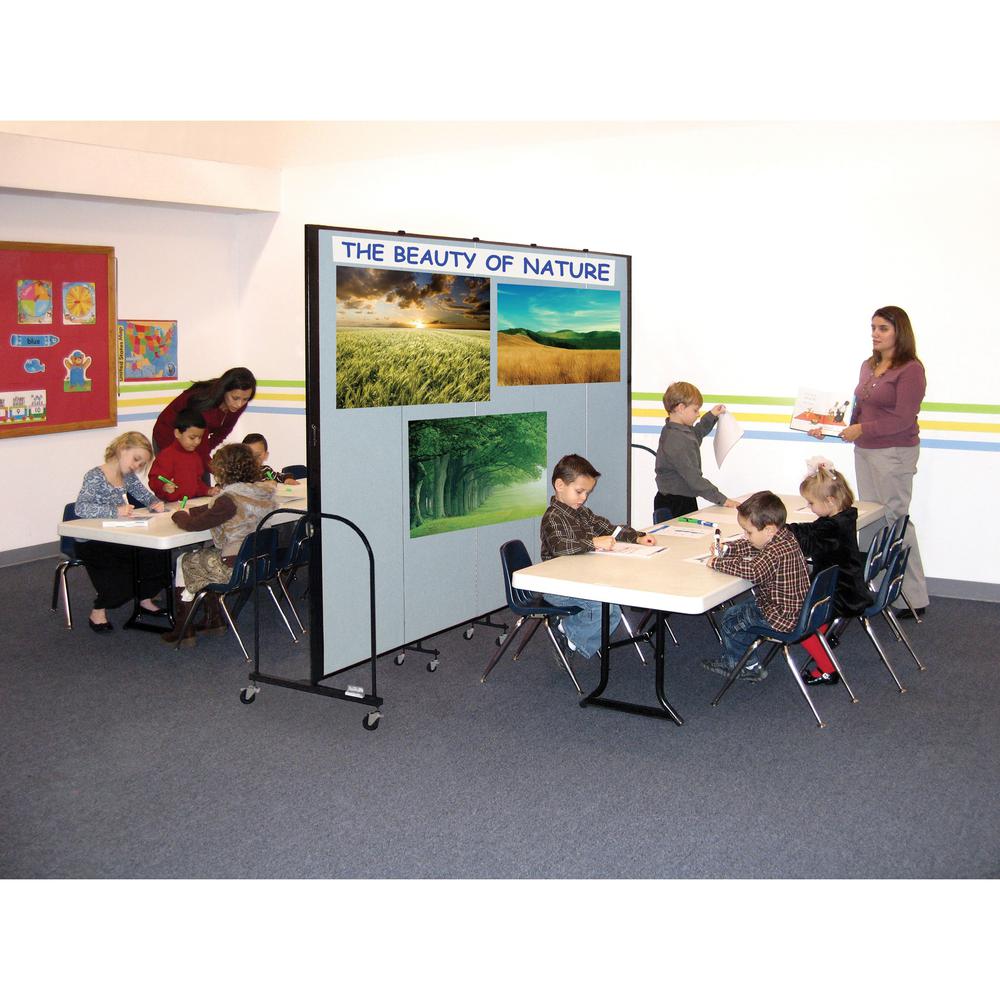 Screenflex Portable Room Dividers - 72'' Height x 24.1 ft Length - Black Metal Frame - Polyester - Stone - 1 Each
