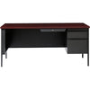 Lorell Fortress Series 66'' Right-Pedestal Desk - Rectangle Top - 66'' Table Top Width x 30'' Table Top Depth x 1.12'' Table Top Thickness - 29.50'' HeightAssembly Required - Laminated, Mahogany - Steel -