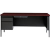 Lorell Fortress Series Left-Pedestal Desk - Rectangle Top - 66'' Table Top Width x 30'' Table Top Depth x 1.12'' Table Top Thickness - 29.50'' HeightAssembly Required - Laminated, Mahogany - Steel - 1 Eac