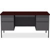Lorell Fortress Series Double-Pedestal Desk - Rectangle Top - 60'' Table Top Width x 30'' Table Top Depth x 1.12'' Table Top Thickness - 29.50'' HeightAssembly Required - Laminated, Mahogany - Steel - 1 E