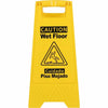 Genuine Joe Universal Graphic Wet Floor Sign - English, Spanish - Print/Message ''Wet Floor'' - Foldable - Yellow - 2 / Carton