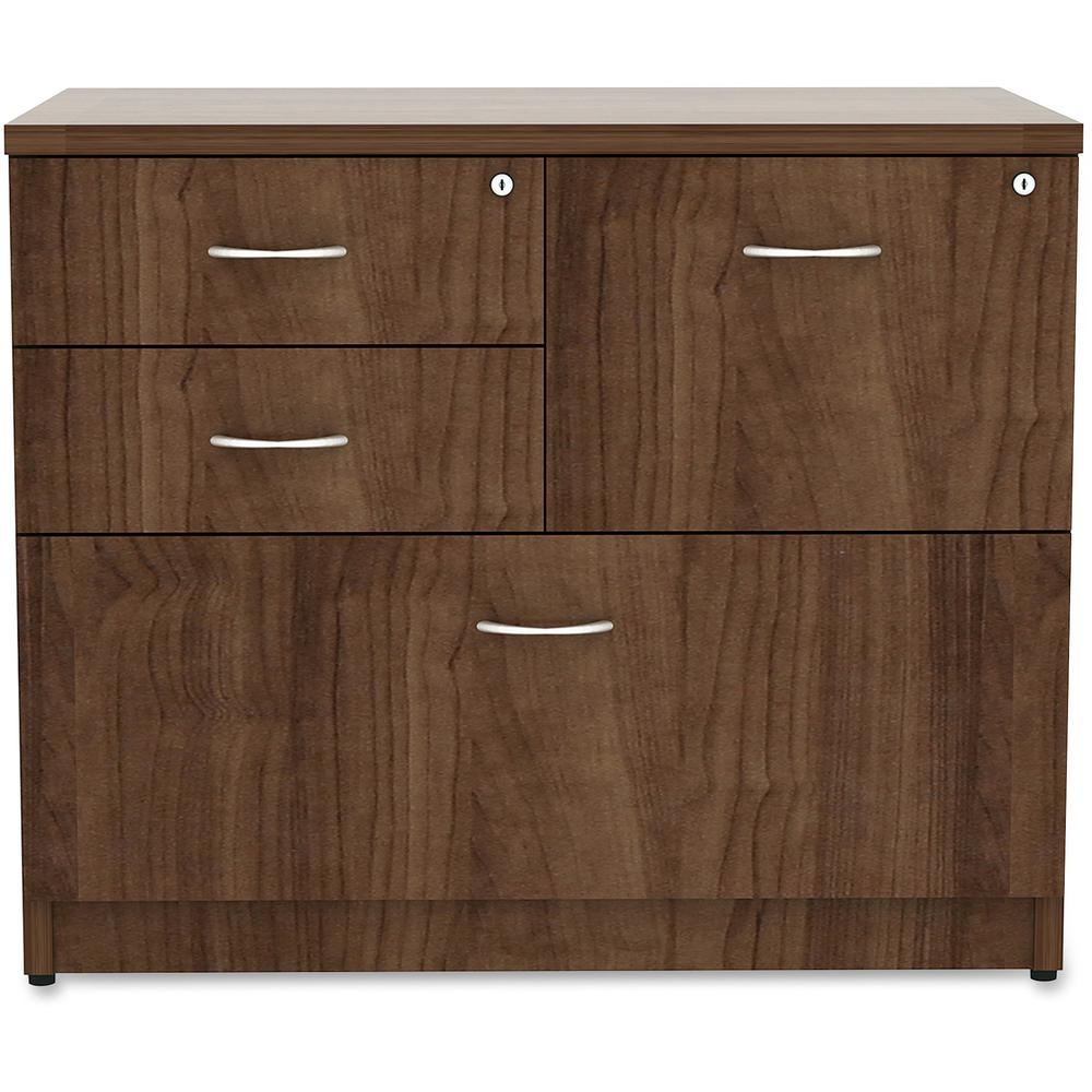 Lorell Essentials Series Box/Box/File Lateral File - 1'' Side Panel, 0.1'' Edge, 35.5'' x 22''29.5'' Lateral File - 4 x Box, File Drawer(s) - Walnut Laminate Table Top - Versatile, Ball Bearing Glide, Draw