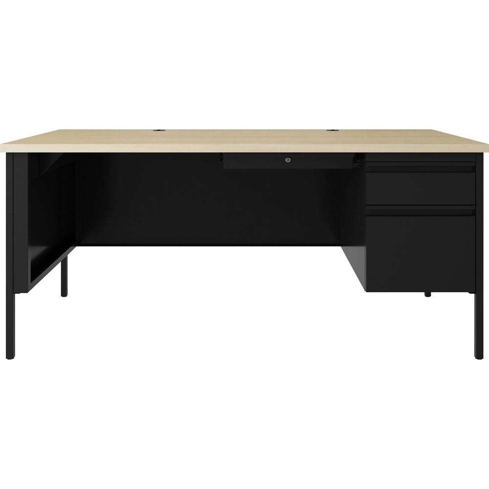 Lorell Fortress Series 66'' Right-Pedestal Desk - 66'' x 29.5''30'' , 0.8'' Modesty Panel, 1.1'' Top - Single Pedestal on Right Side - Square Edge - Material: Steel - Finish: Black