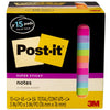 Post-it Super Sticky Notes - 15 - 3'' Flag/Note Width x 3'' Flag/Note Length - Square - 45 Sheets per Pad - Neon Orange, Tropical Pink, Power Pink, Iris, Blue Paradise, Neon Green Limeade - Adhesiv