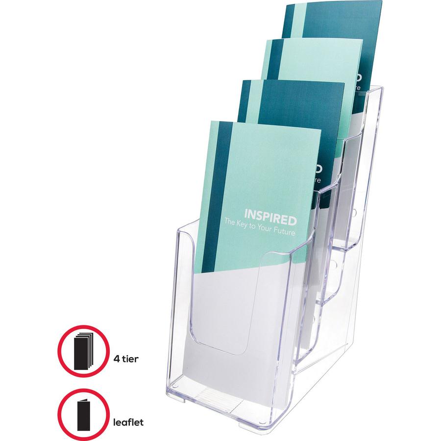 Deflecto Multi-Compartment DocuHolder - 4 Pocket(s) - 4 Tier(s) - 10'' Height x 4.9'' Width x 8'' DepthDesktop - Leaflet Size - Clear - Plastic - 1 Each - deflecto