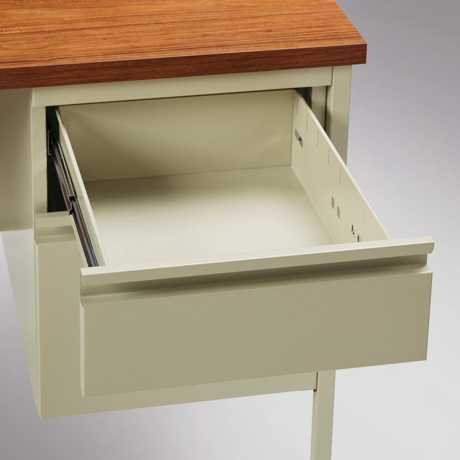 Lorell Fortress Series 66'' Right-Pedestal Desk - Oak Laminate Rectangle Top - 30'' Table Top Length x 66'' Table Top Width x 1.13'' Table Top Thickness - 29.50'' Height - Assembly Required - Oak, Putty -
