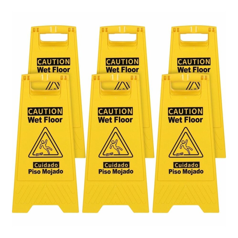 Genuine Joe Universal Graphic Wet Floor Sign - English, Spanish - Print/Message ''Wet Floor'' - Foldable - Yellow - 2 / Carton