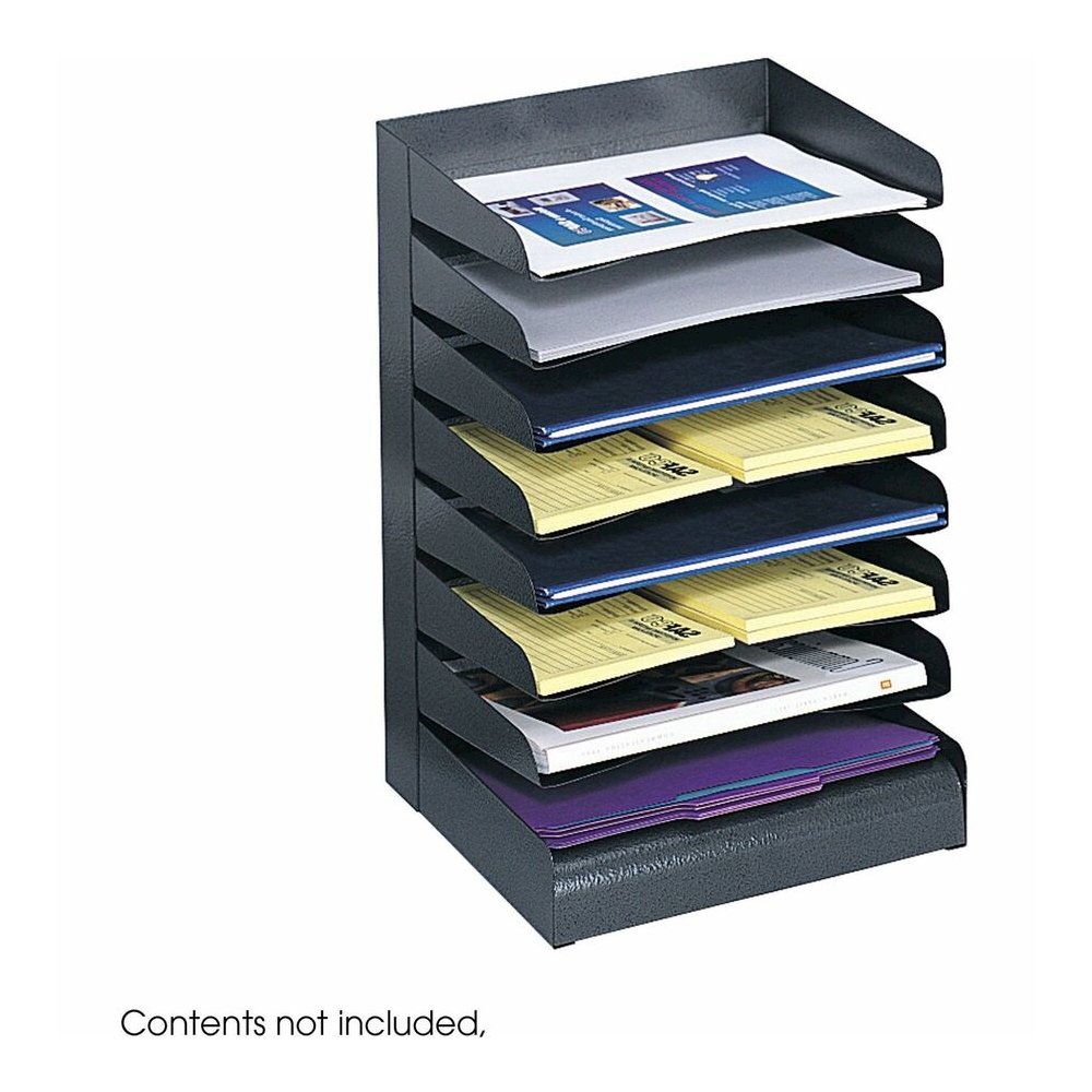 Safco Slanted Shelves Steel Desk Tray Sorter - 8 Tier(s) - Desktop - Durable - Powder Coated - Black - Steel - 1 Each