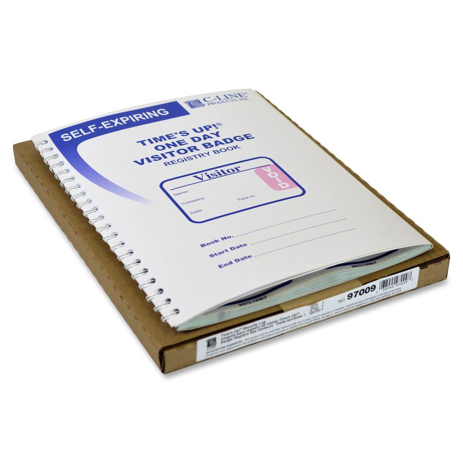 C-Line Time's Up! Self-Expiring Visitor Badges with Registry Log - One Day Badge, 3 x 2 Badge Size, 150 Badges and Log Book/BX, 97009